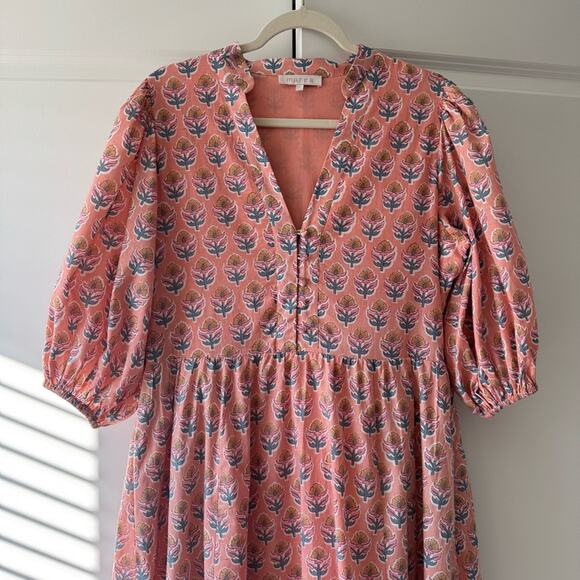 Marea Colette Coral Multi Floral Short Puff Sleeves Cottagecore Midi Dress Large - Picture 4 of 12